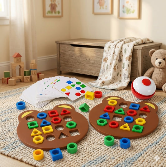 Interactive Bear-Themed Color Sorting & Geometry Matching Puzzle – Early Learning STEM Toy for Toddlers