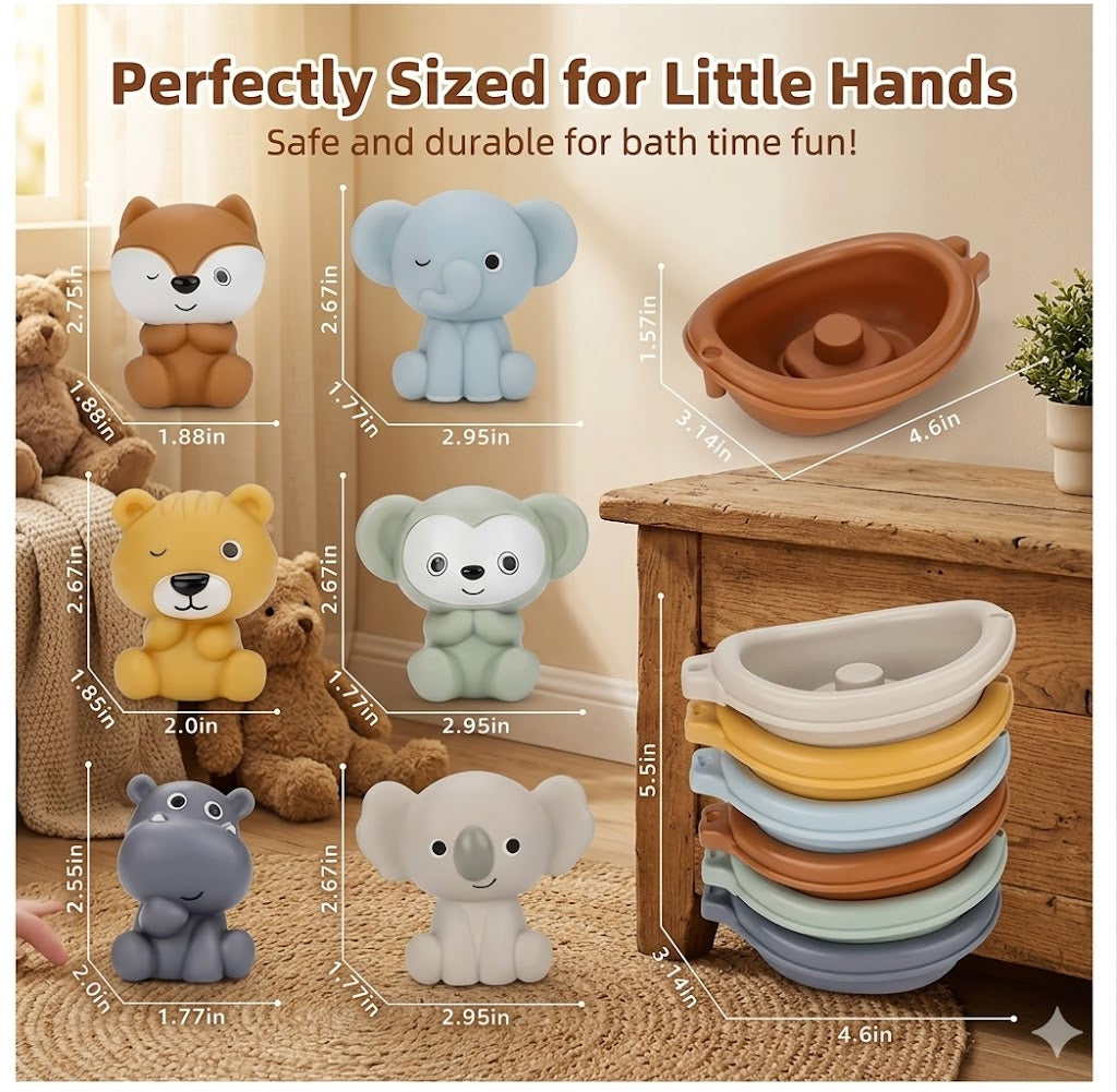 Stackable Bath Toy Set – Floating Animals & Boats for Toddler Bathtub Fun, Educational Water Play for Early Learning