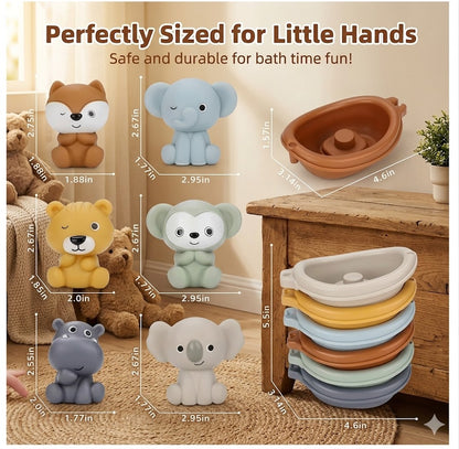 Stackable Bath Toy Set – Floating Animals & Boats for Toddler Bathtub Fun, Educational Water Play for Early Learning